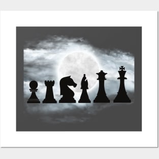 Chess pieces in moon and clouds. Posters and Art